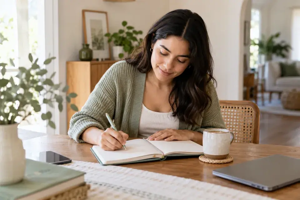 Una persona escribiendo sus próximos pasos en un cuaderno